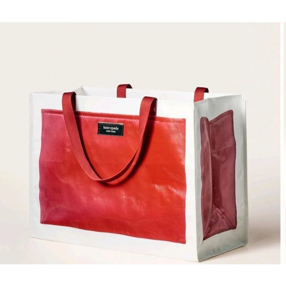 Kate Spade New York‎ Red White Clear Vinyl Tote Bag Beach Shopping